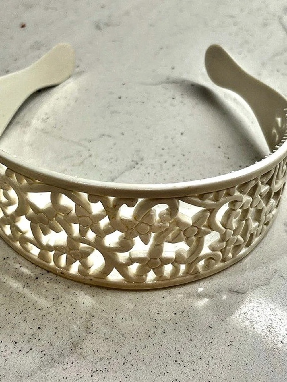 Vintage White Filagree Plastic 70s Headband Thick